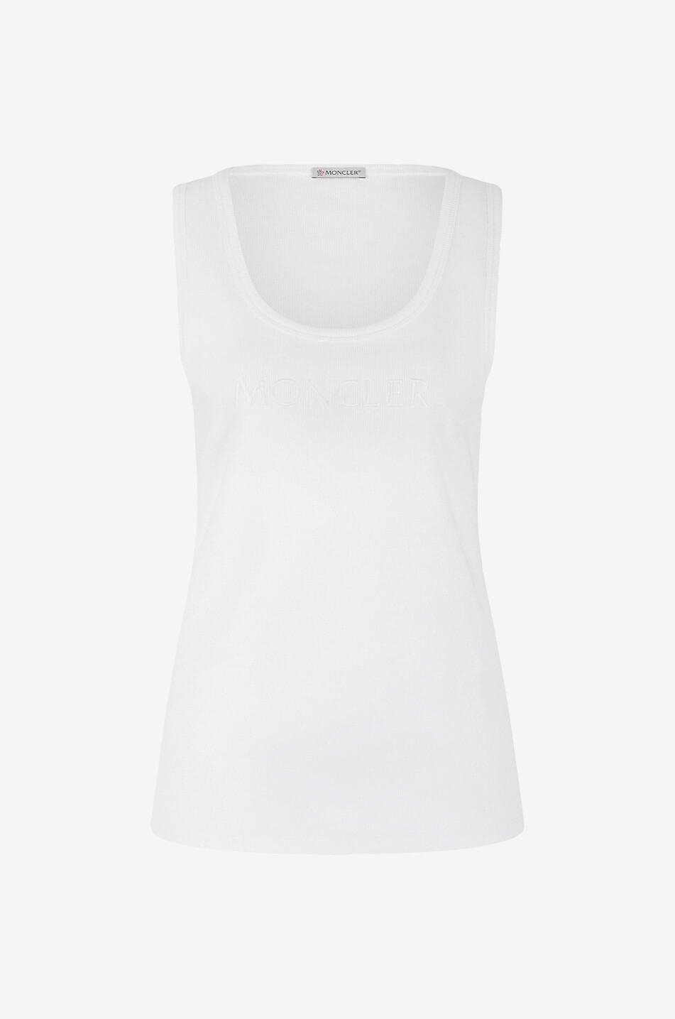 MONCLER Rippstrick-Tanktop mit Logostickerei Damen WEISS 1