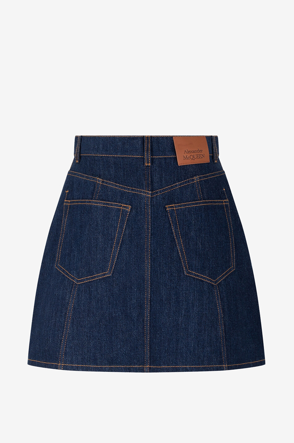 Minijupe trapèze en denim à laçage en cuir