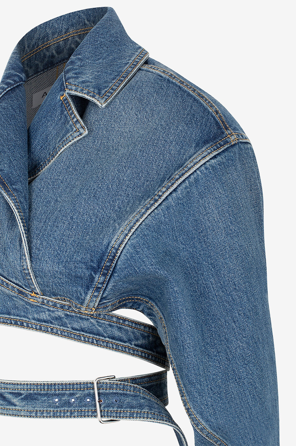 ALAÏA Bauchfreie Denimjacke Cross Over Archetypes Damen BLAU 3