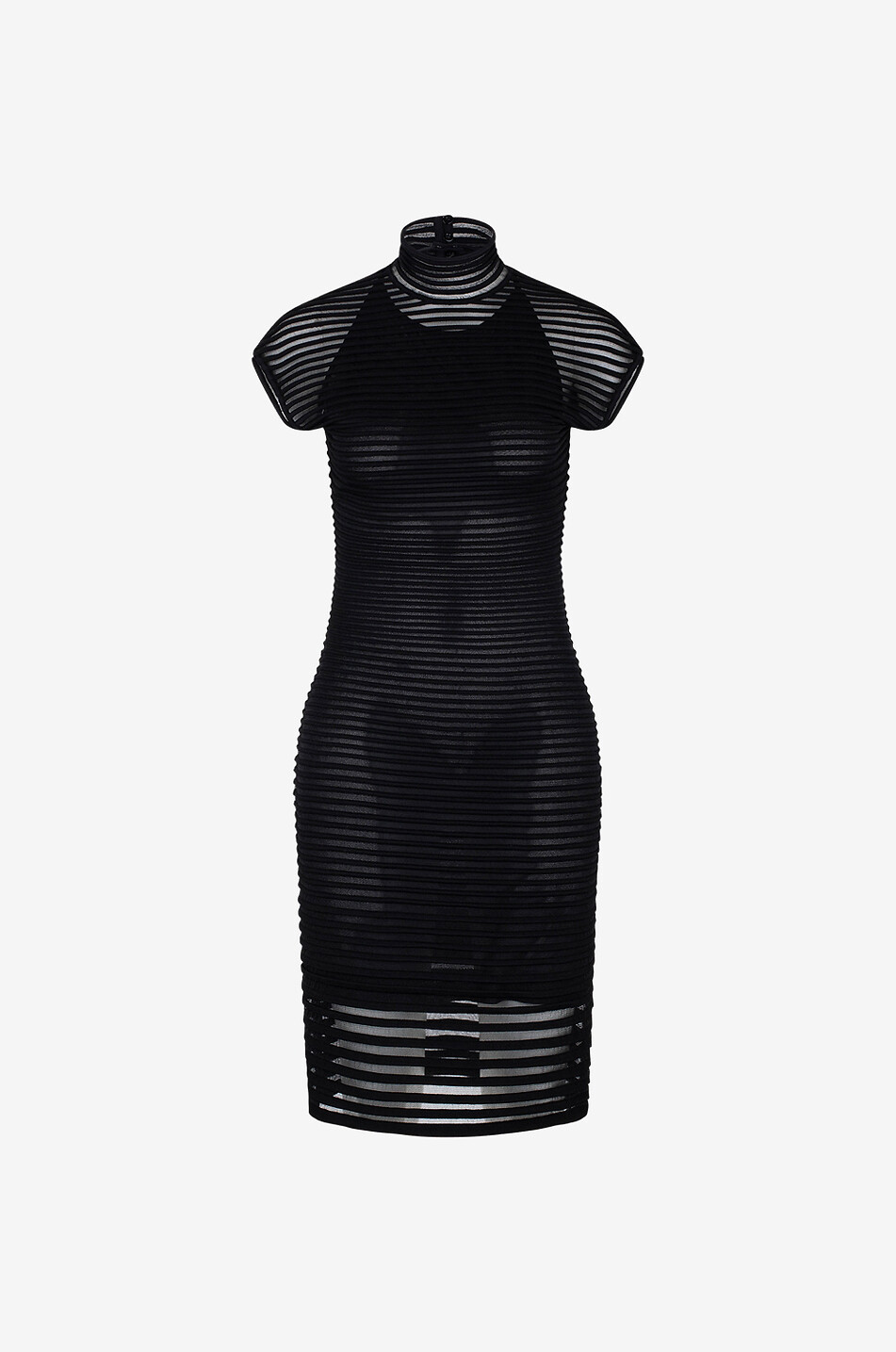 ALAÏA Striped Back Cut openwork knit mini dress Women BLACK 1