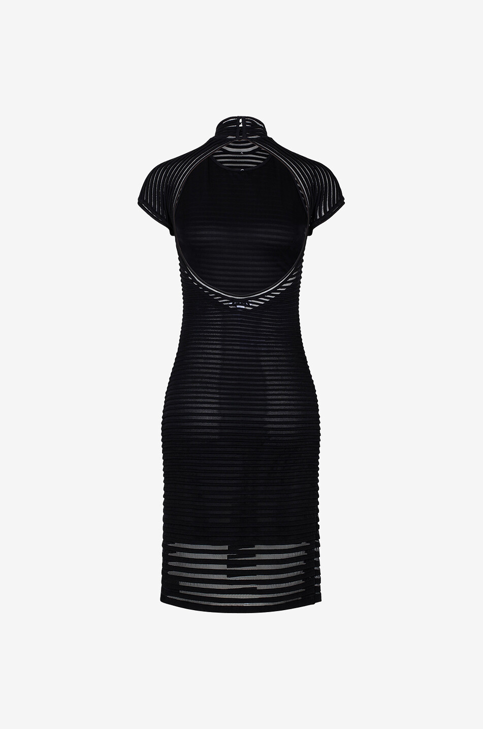 ALAÏA Striped Back Cut openwork knit mini dress Women BLACK 2