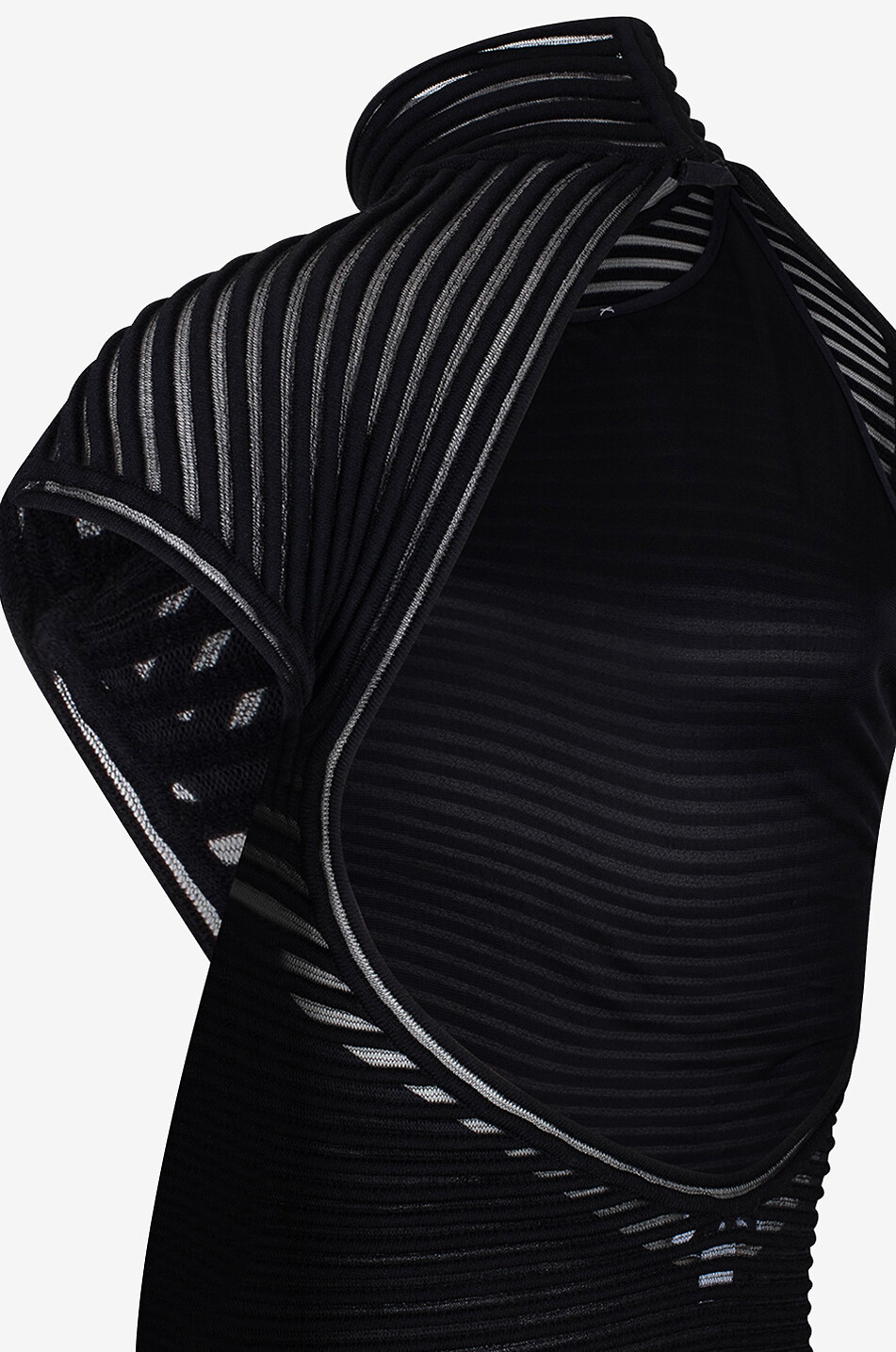 ALAÏA Striped Back Cut openwork knit mini dress Women BLACK 3