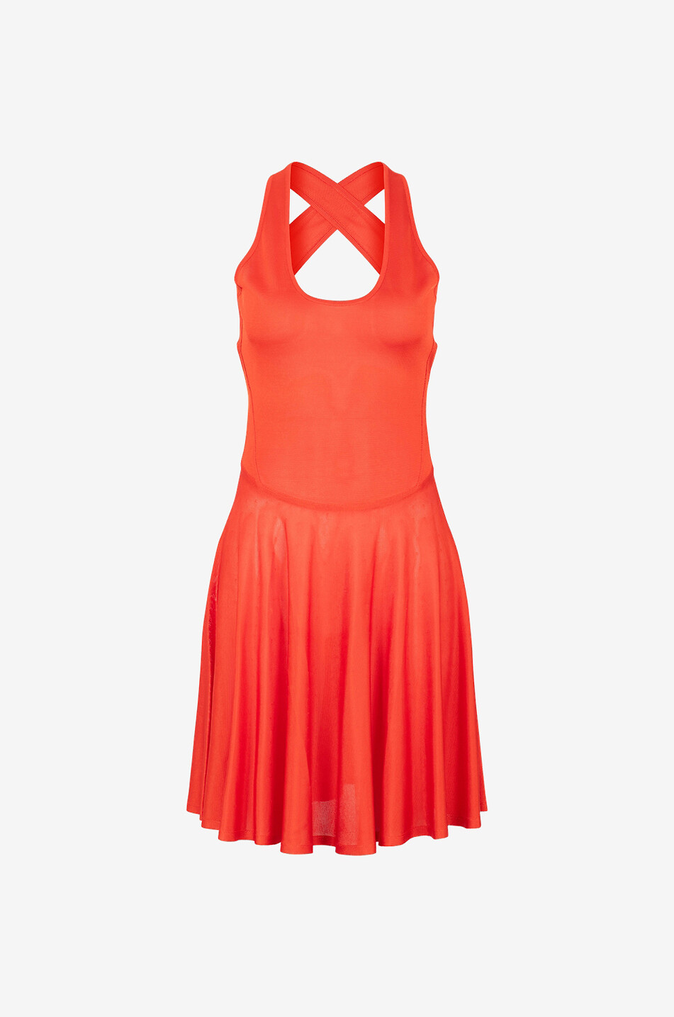 Flared knit mini dress with criss-cross straps