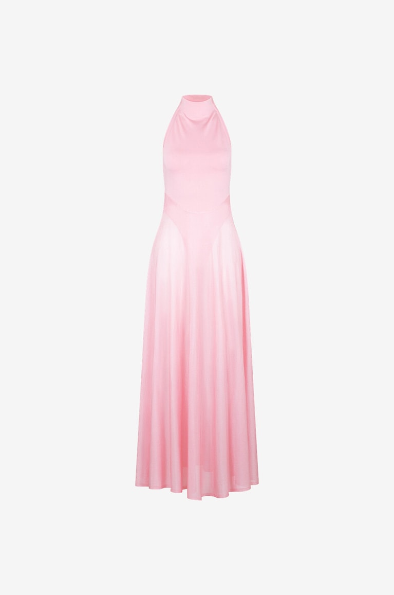 ALAÏA Robe midi en maille Shiny Flared Femme ROSE CLAIR 1