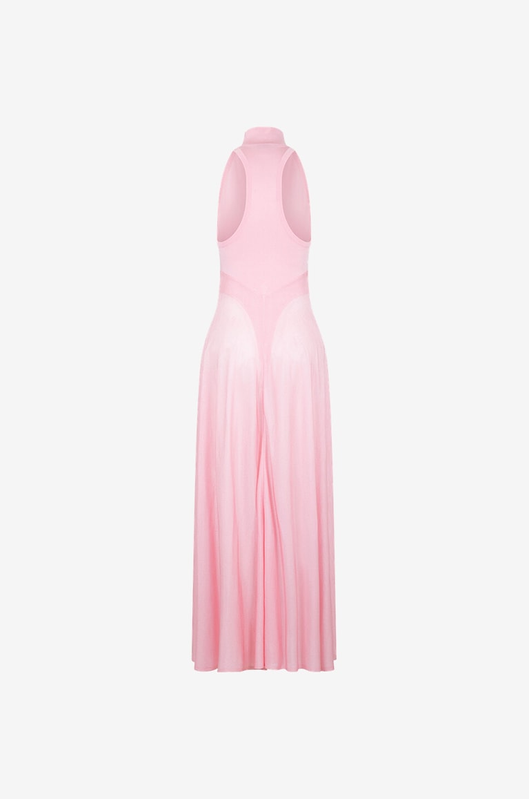ALAÏA Robe midi en maille Shiny Flared Femme ROSE CLAIR 2