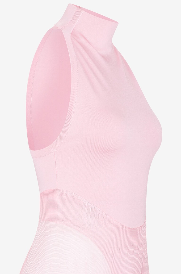 ALAÏA Robe midi en maille Shiny Flared Femme ROSE CLAIR 4