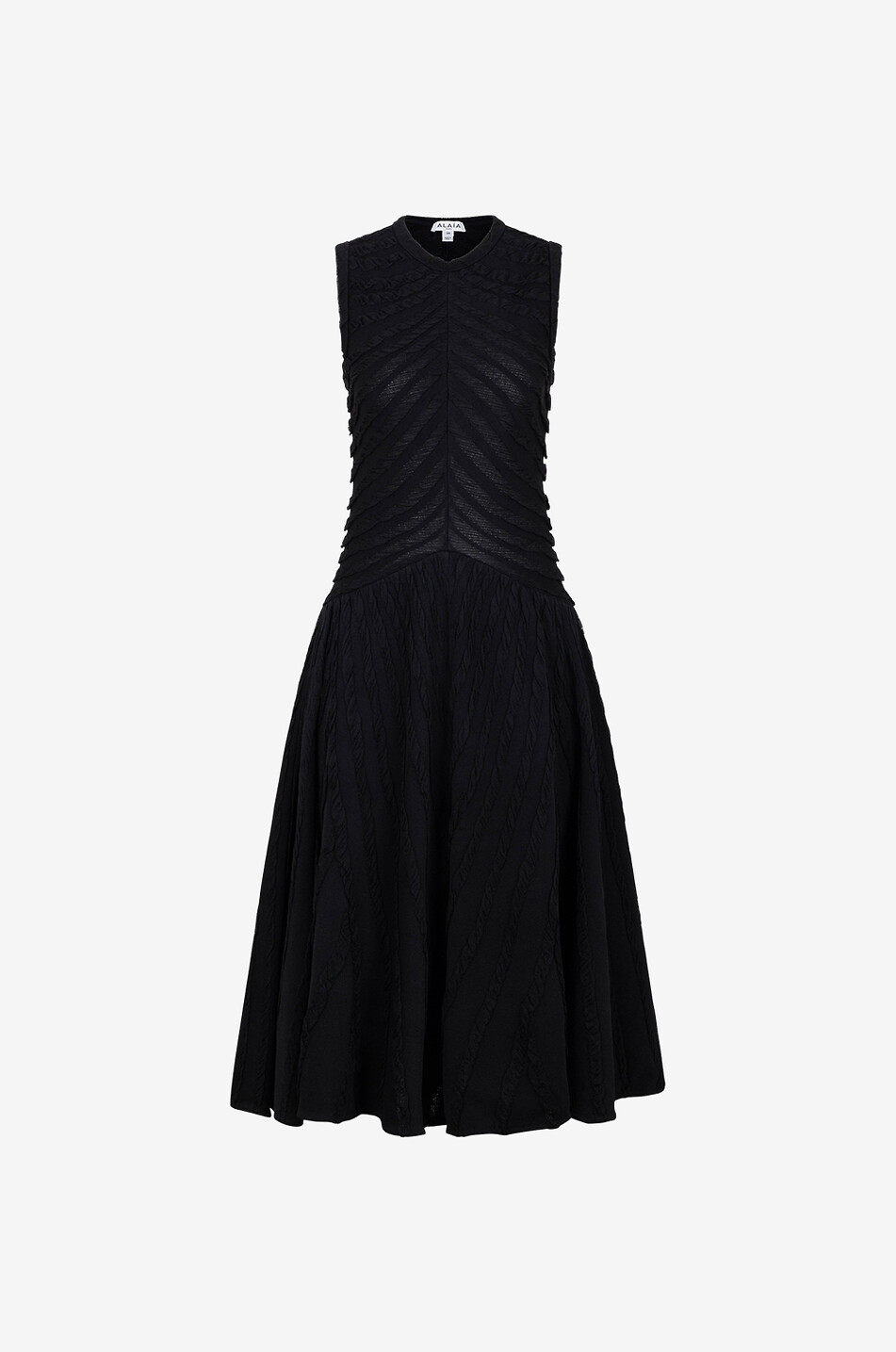 ALAÏA Cable knit detail adorned sheer midi knit dress Women BLACK 1