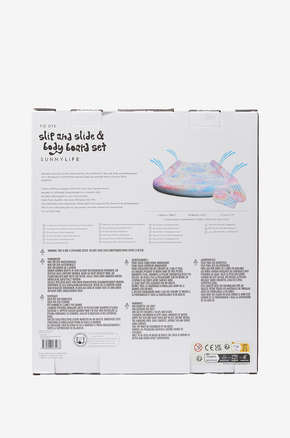 The Tie Dye inflatable slide and bodyboard set