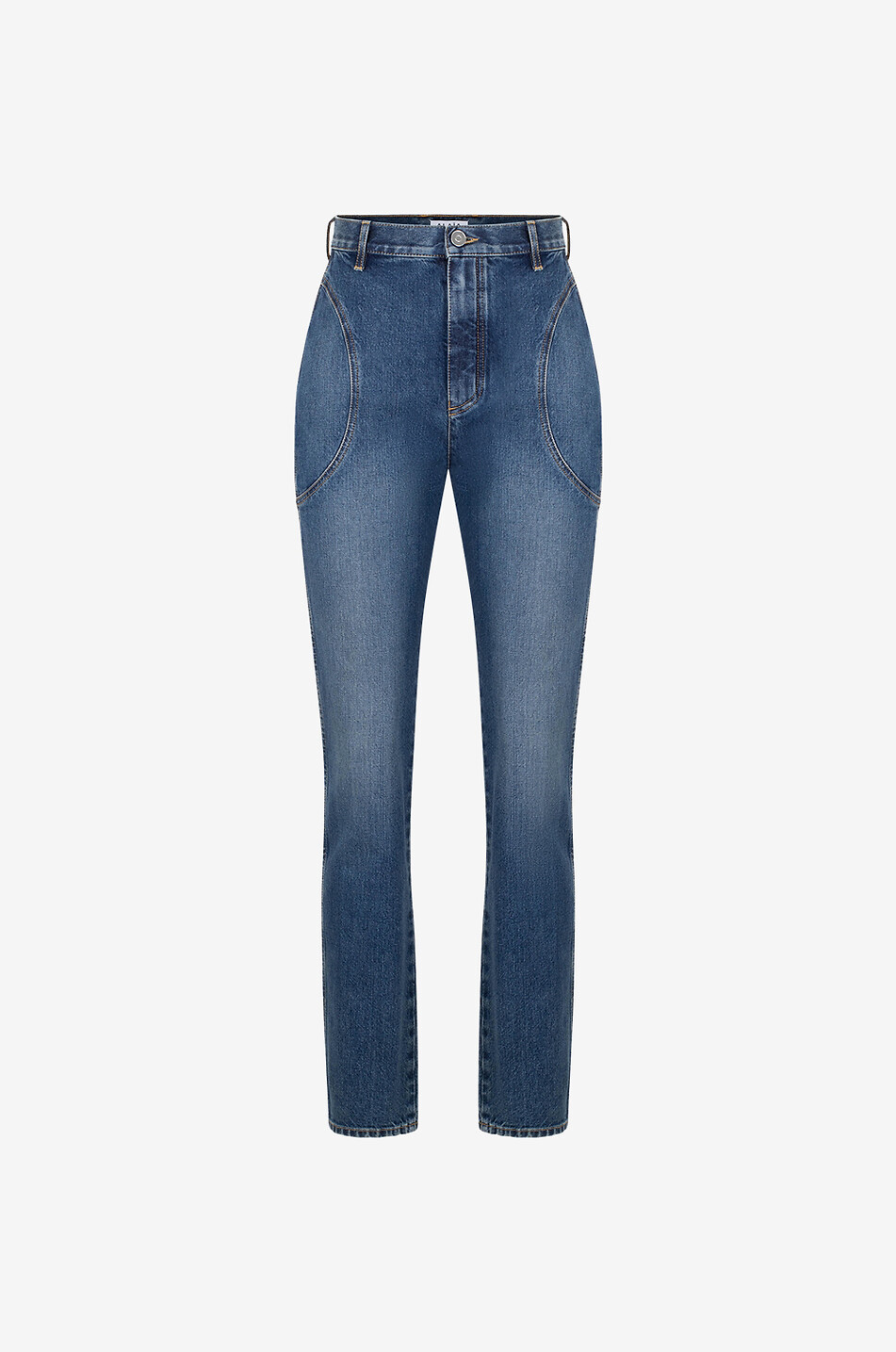 ALAÏA Ausgewaschene Slim-Fit-Jeans mit runden Nähten Highwaist Damen MITTELBLAU 1