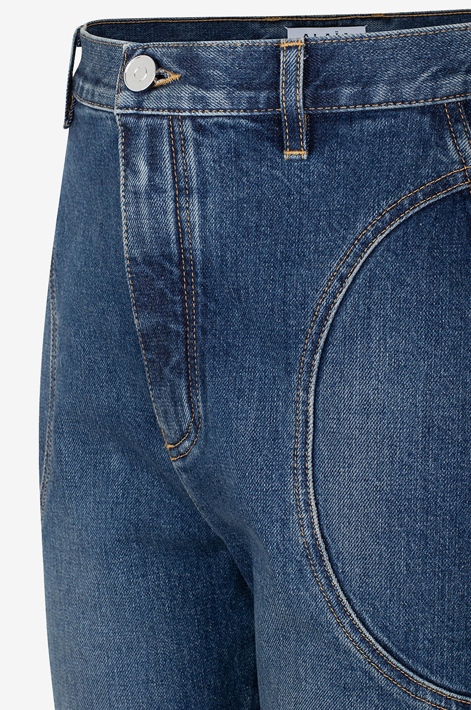 ALAÏA Ausgewaschene Slim-Fit-Jeans mit runden Nähten Highwaist Damen MITTELBLAU 3