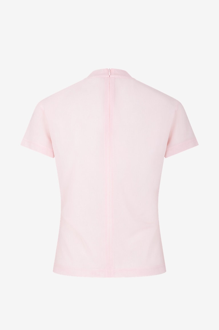 ALAÏA T-shirt en tulle stretch imprimé logo Femme ROSE CLAIR 2