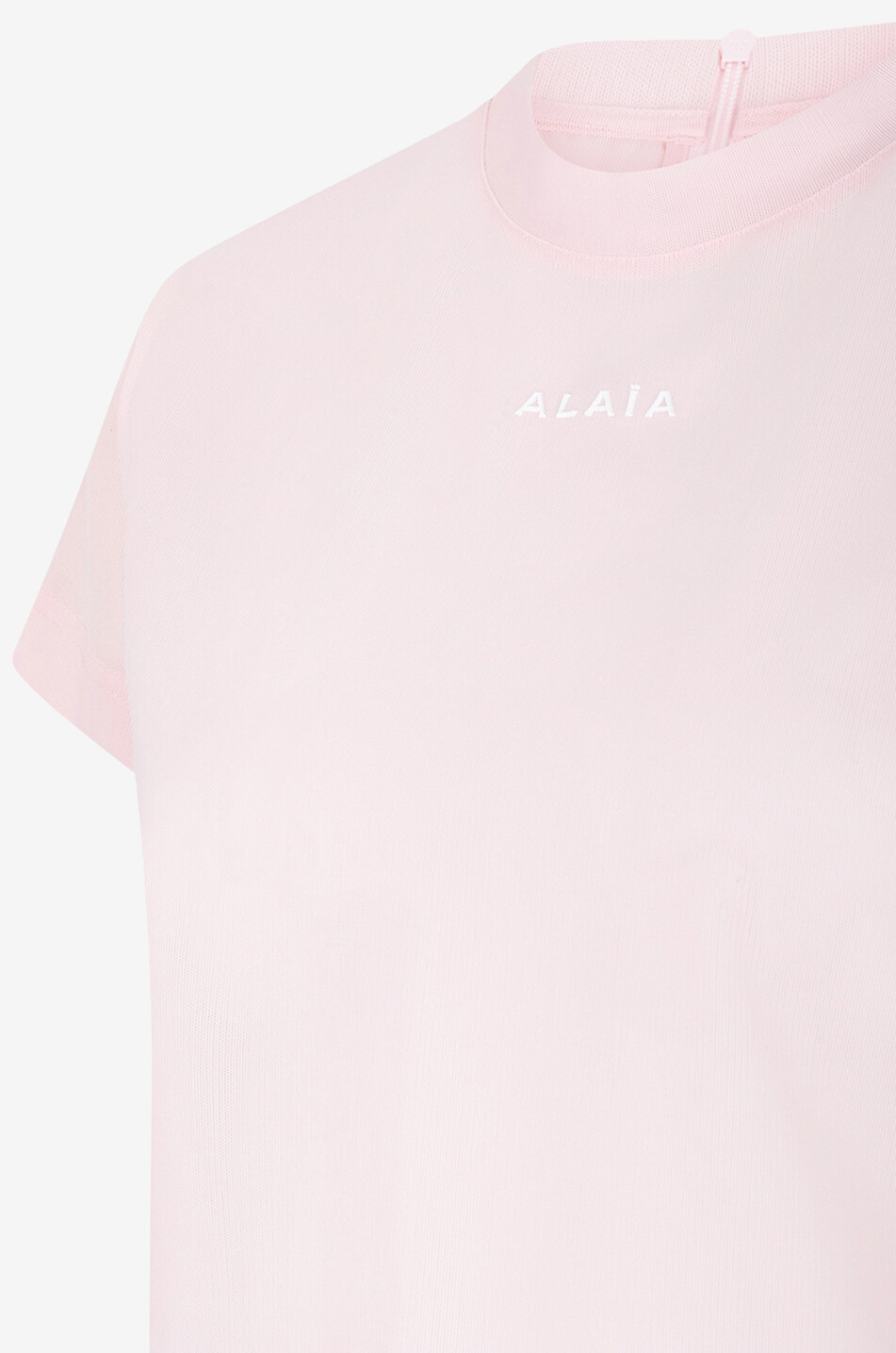 ALAÏA T-shirt en tulle stretch imprimé logo Femme ROSE CLAIR 3
