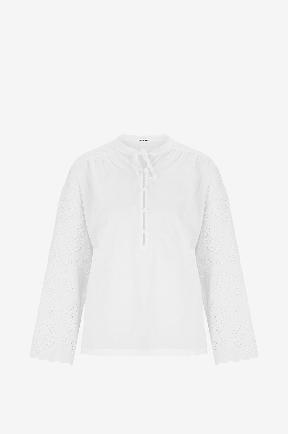 Selena cotton long-sleeved blouse with openwork embroidery