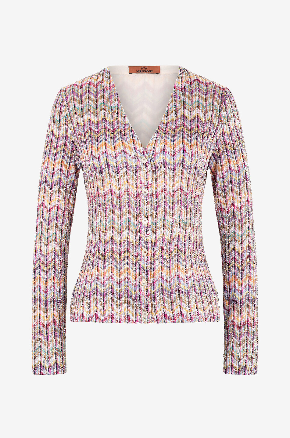 Cardigan cintré à col V motif chevrons à sequins