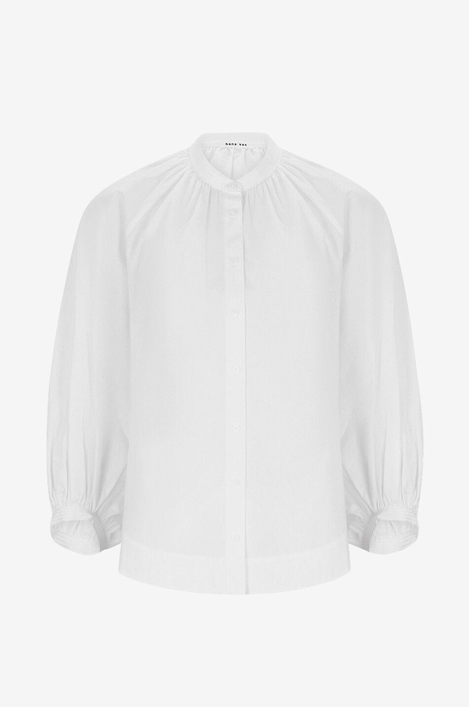 Raquel cotton shirt with long puff sleeves and Mandarin collar