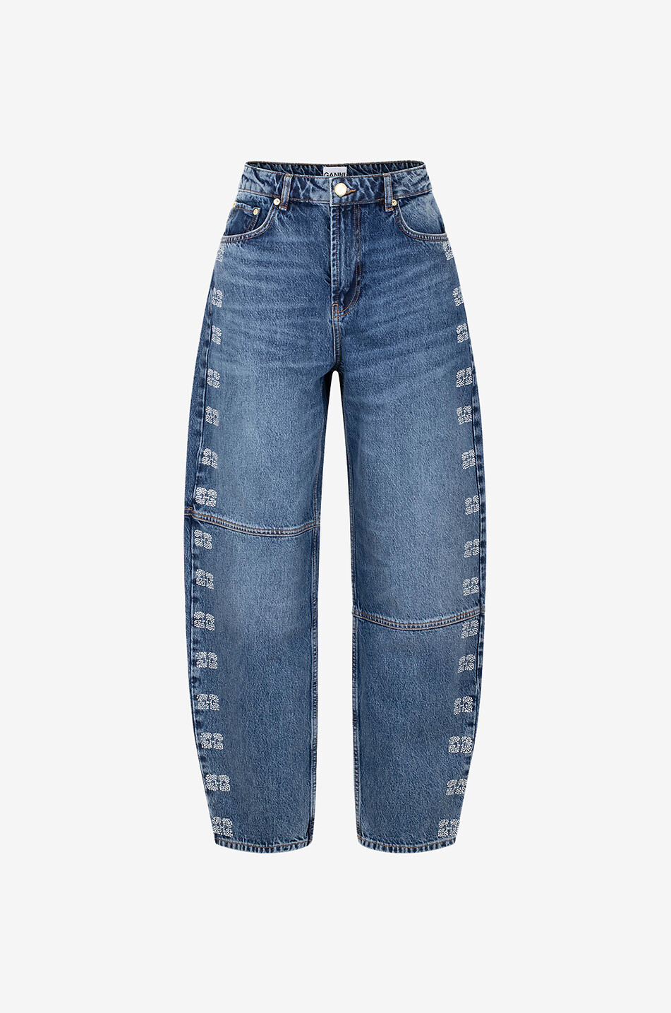 GANNI Stary Sparkle Logo Tint Wash organic cotton carrot jeans Women BLUE 1