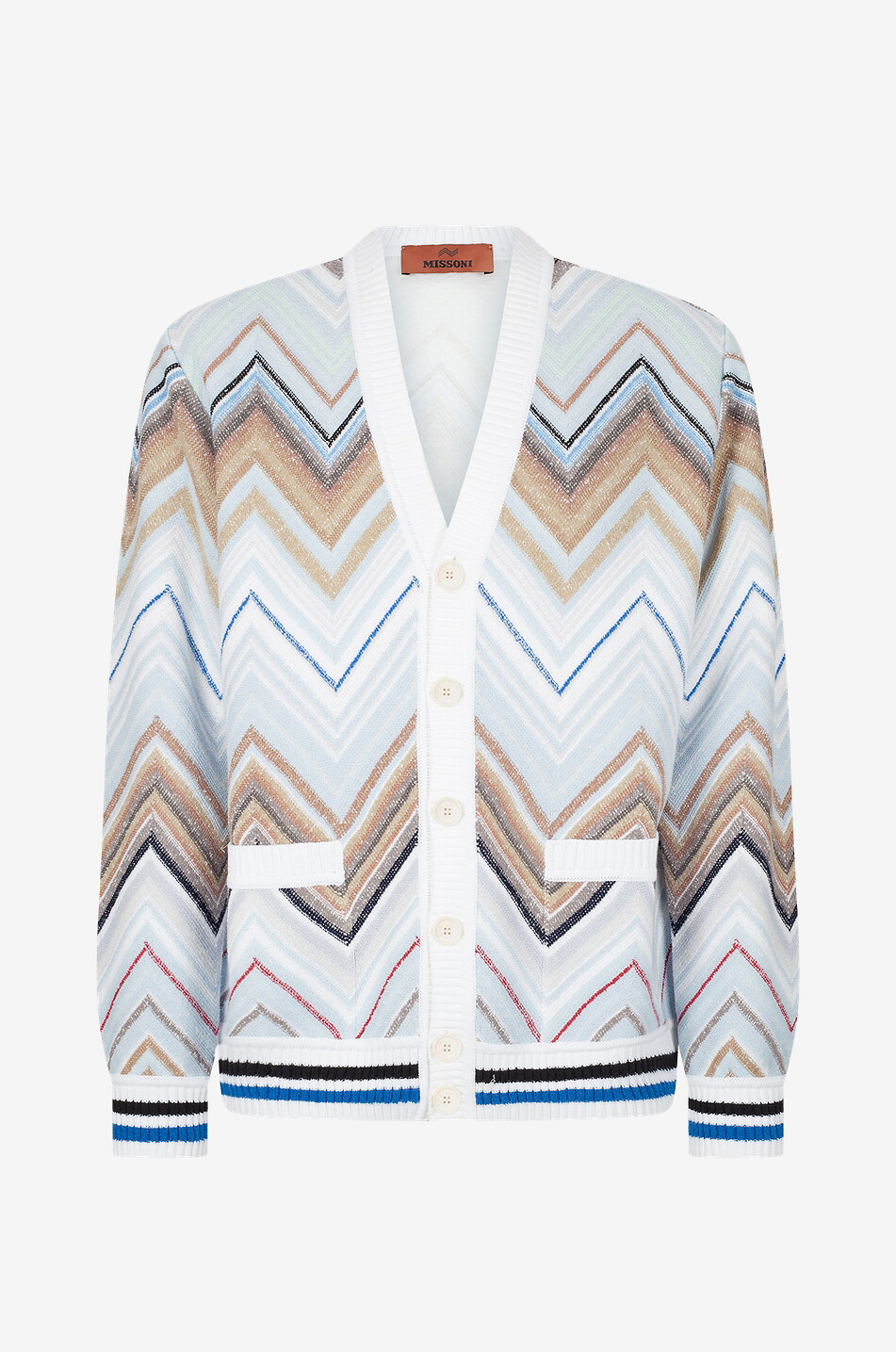 Cardigan boutonné en coton à chevrons