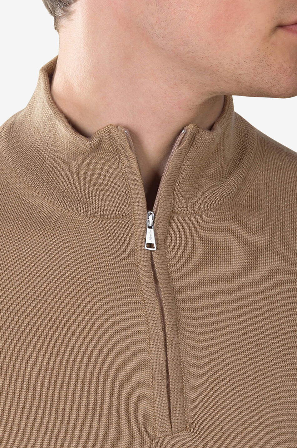 AURELIEN Cashwool half-zip stand-up collar extrafine merino wool jumper Men BEIGE 3
