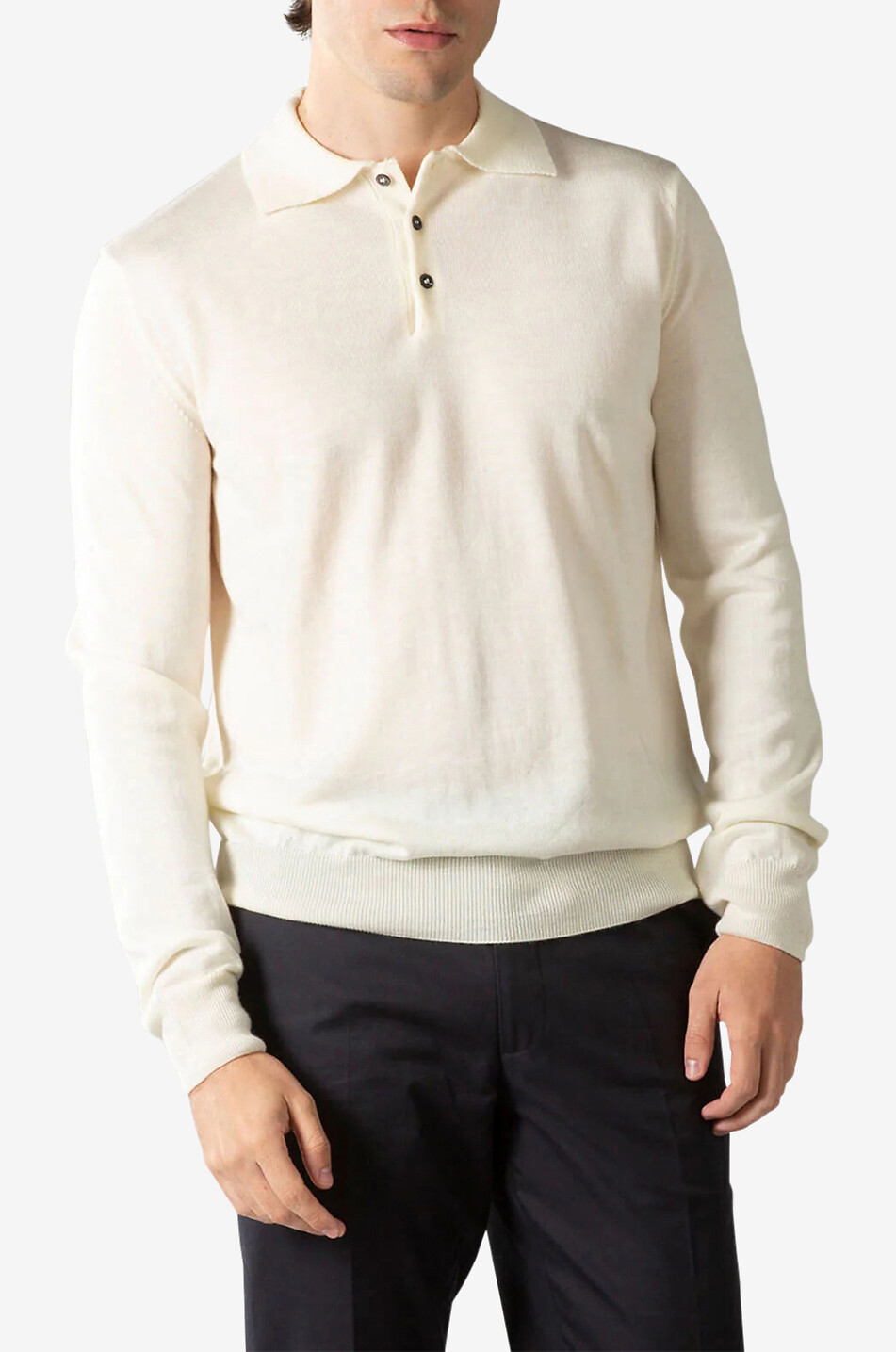 AURELIEN Cashwool extrafine merino wool buttoned polo jumper Men EGGSHELL 2
