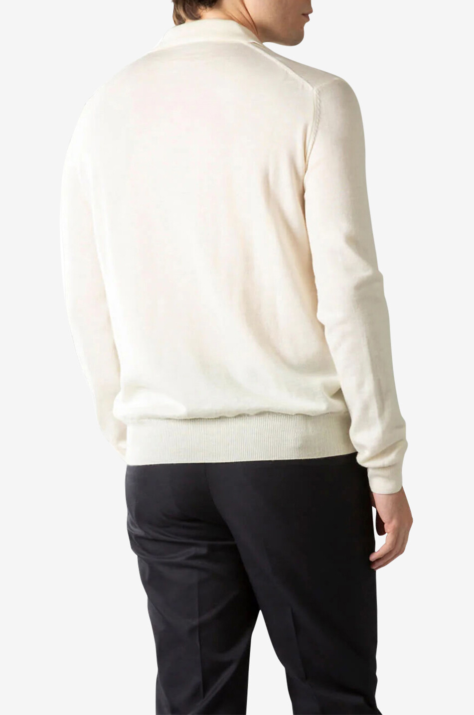 AURELIEN Cashwool extrafine merino wool buttoned polo jumper Men EGGSHELL 3