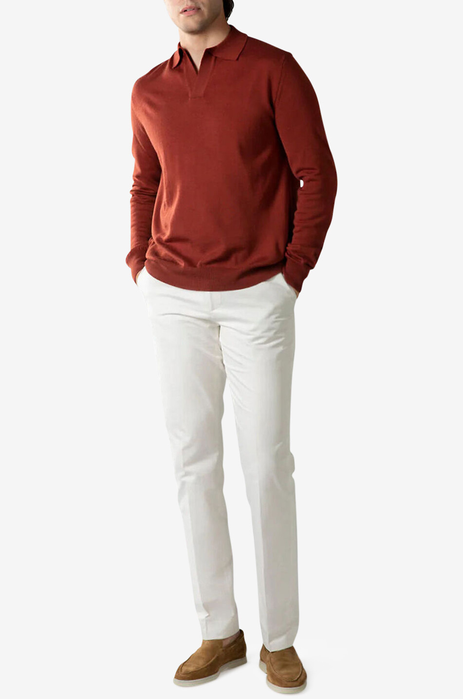 AURELIEN Feiner Polohemd-Pullover aus Wolle Cashwool Herren DUNKELROT 2