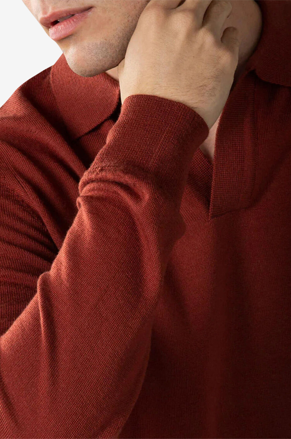 AURELIEN Feiner Polohemd-Pullover aus Wolle Cashwool Herren DUNKELROT 4