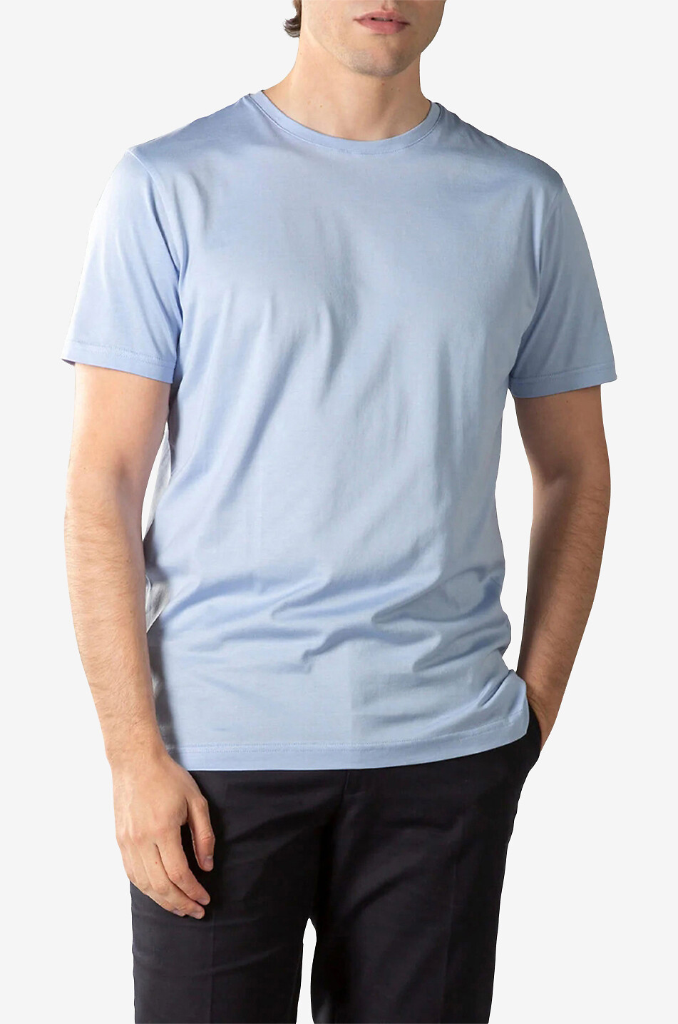 AURELIEN Egyptian cotton short-sleeved T-shirt Men LIGHT BLUE 2