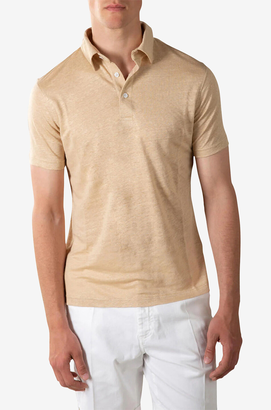 AURELIEN Short-sleeved linen jersey polo shirt Men BEIGE 2