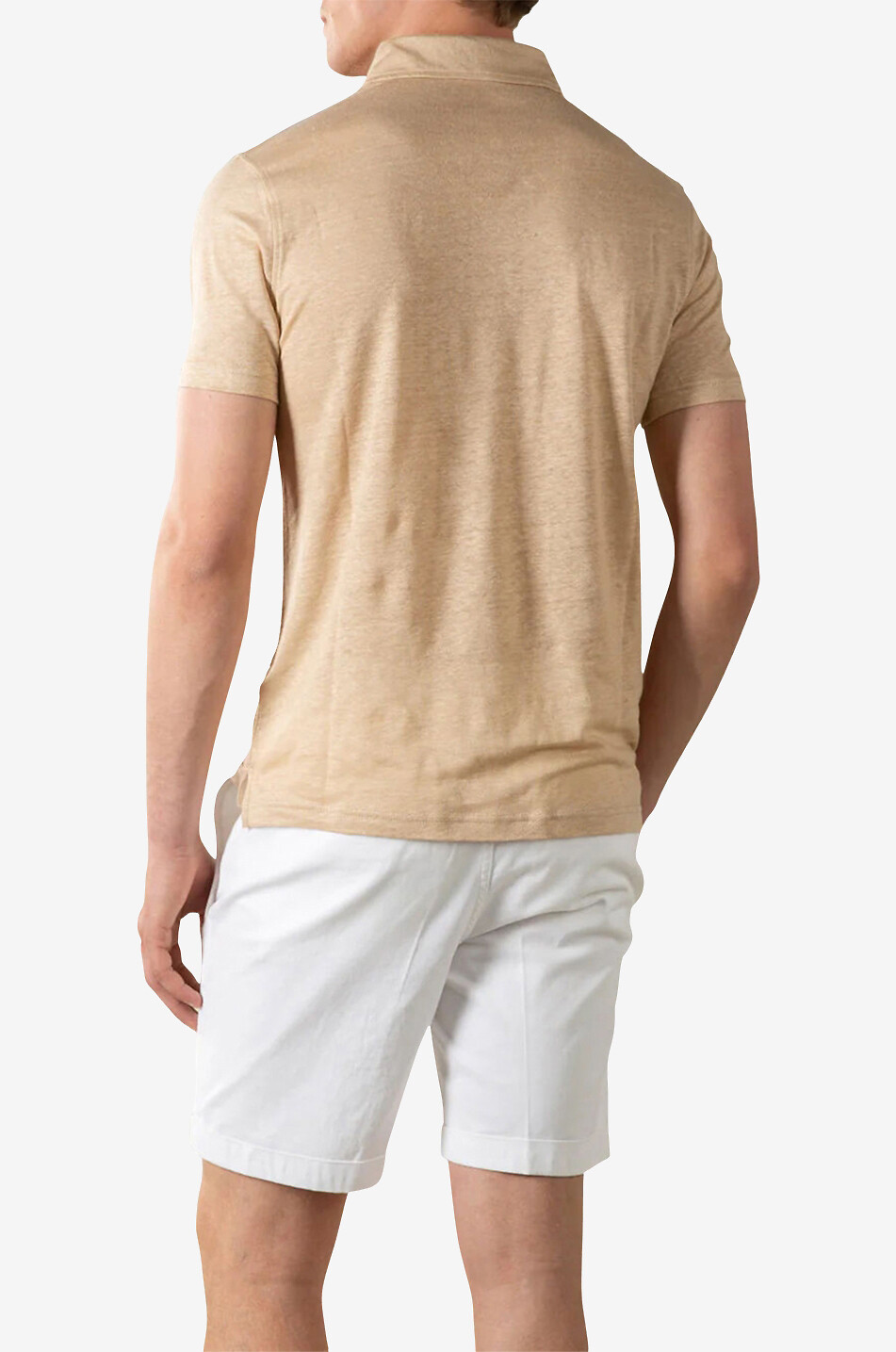 AURELIEN Short-sleeved linen jersey polo shirt Men BEIGE 3