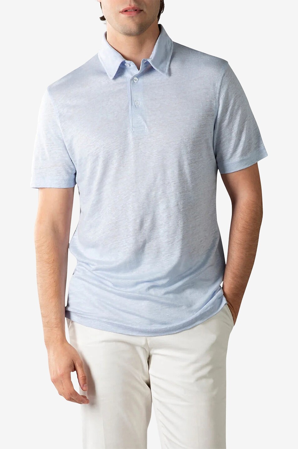 AURELIEN Short-sleeved linen jersey polo shirt Men LIGHT BLUE 3