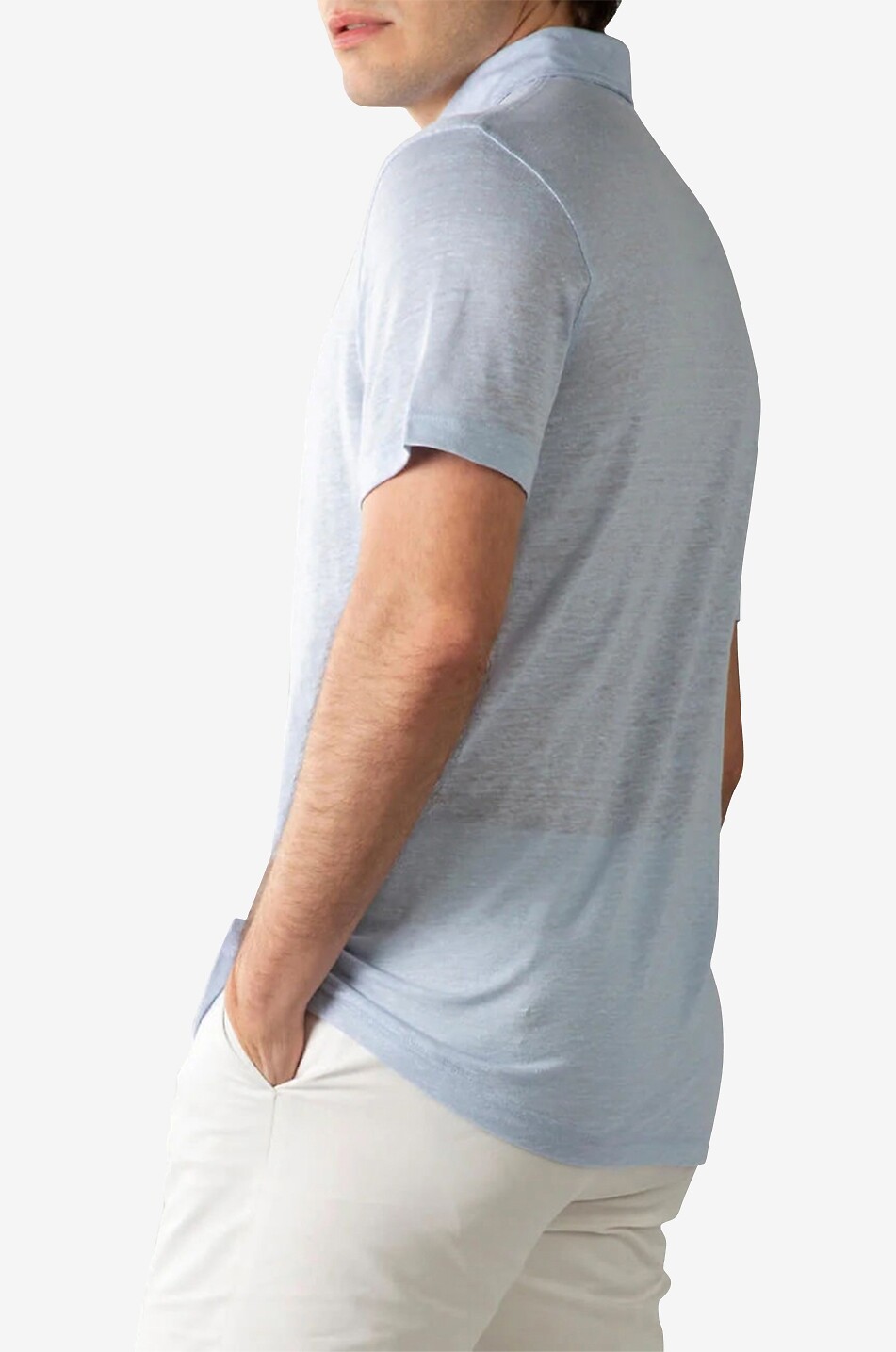 AURELIEN Short-sleeved linen jersey polo shirt Men LIGHT BLUE 4