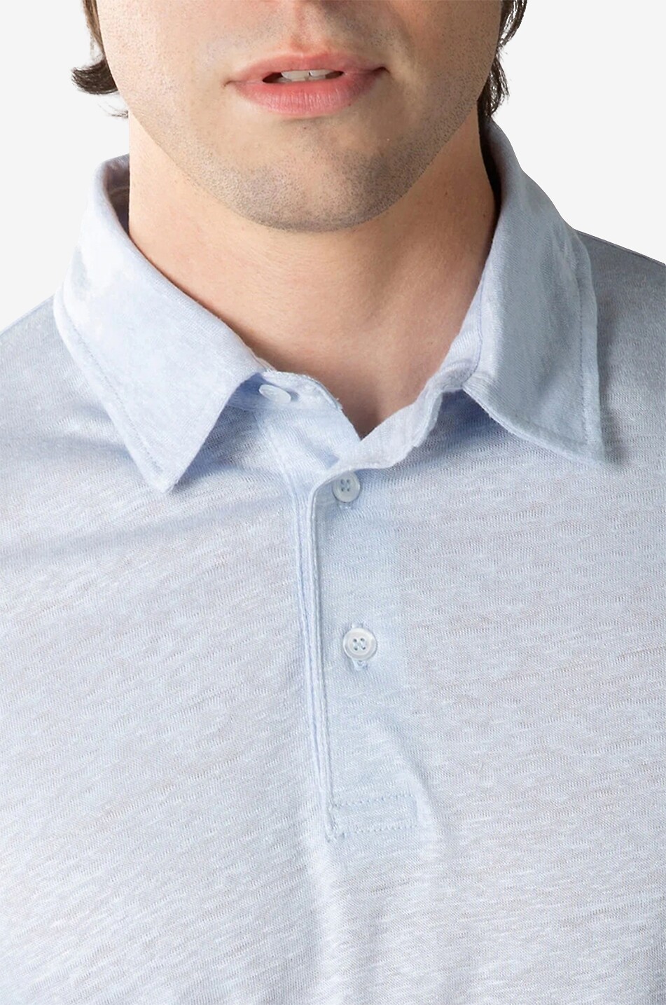 AURELIEN Short-sleeved linen jersey polo shirt Men LIGHT BLUE 5