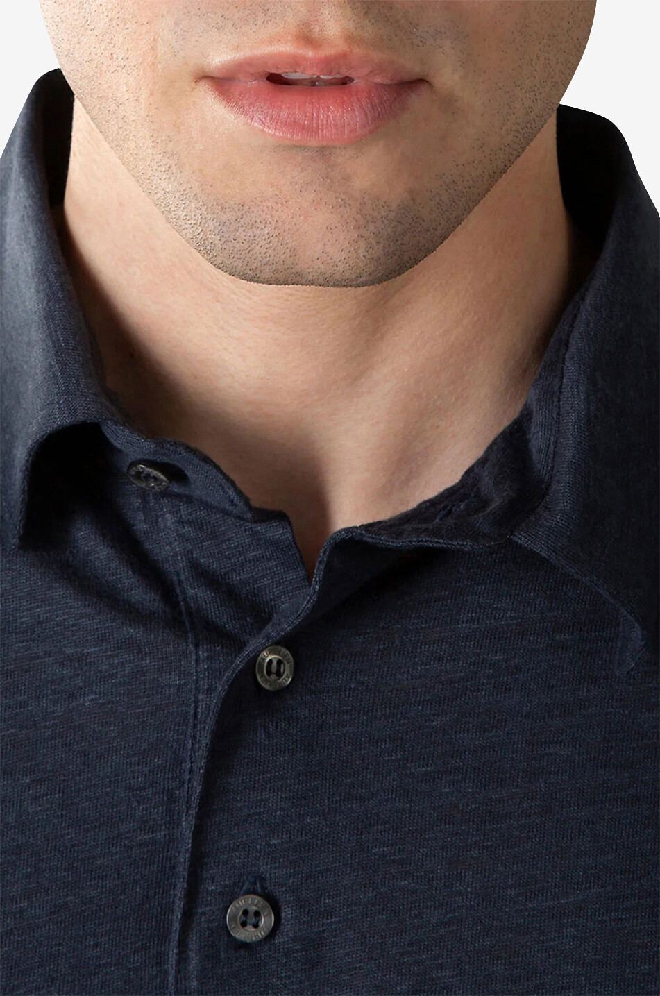 AURELIEN Short-sleeved linen jersey polo shirt Men DARK BLUE 4