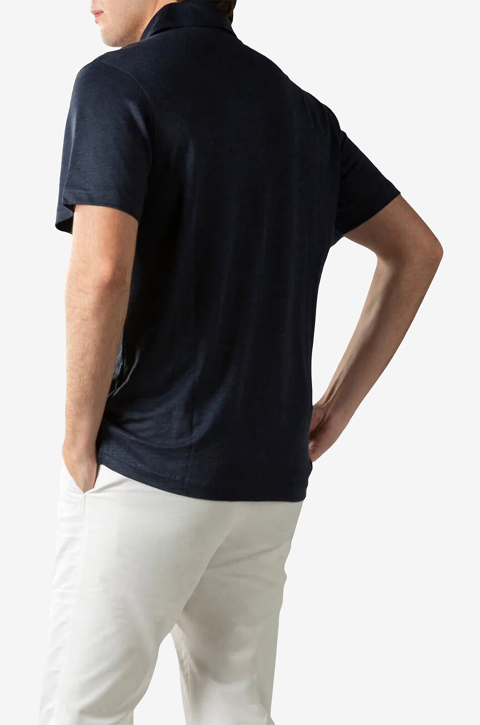 AURELIEN Short-sleeved linen jersey polo shirt Men DARK BLUE 3