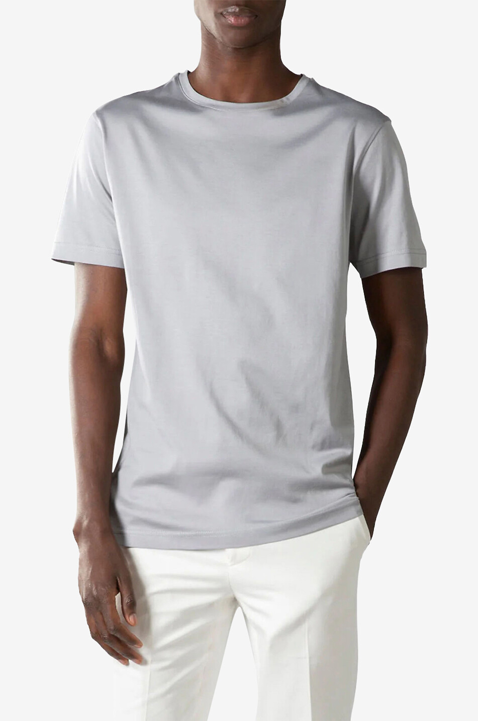 AURELIEN Egyptian cotton short-sleeved T-shirt Men LIGHT GREY 2