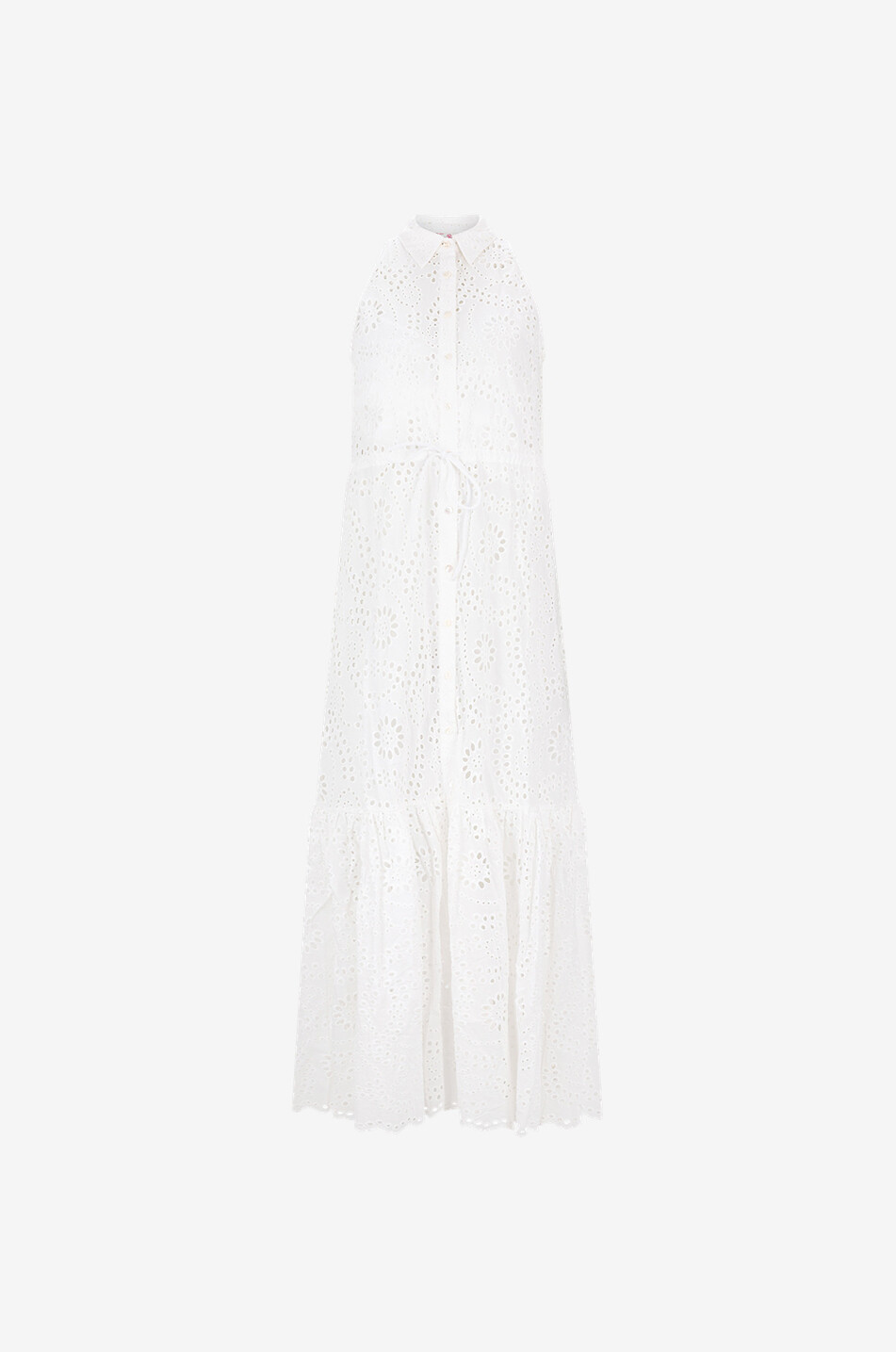 Ida openwork embroidered sleeveless shirt dress