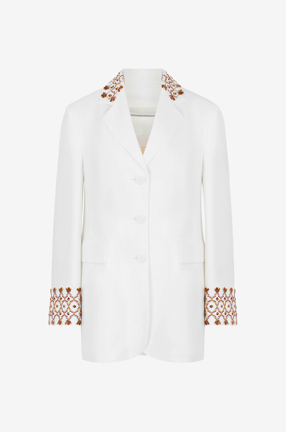 Ethnic embroidery embellished single-breasted cady blazer