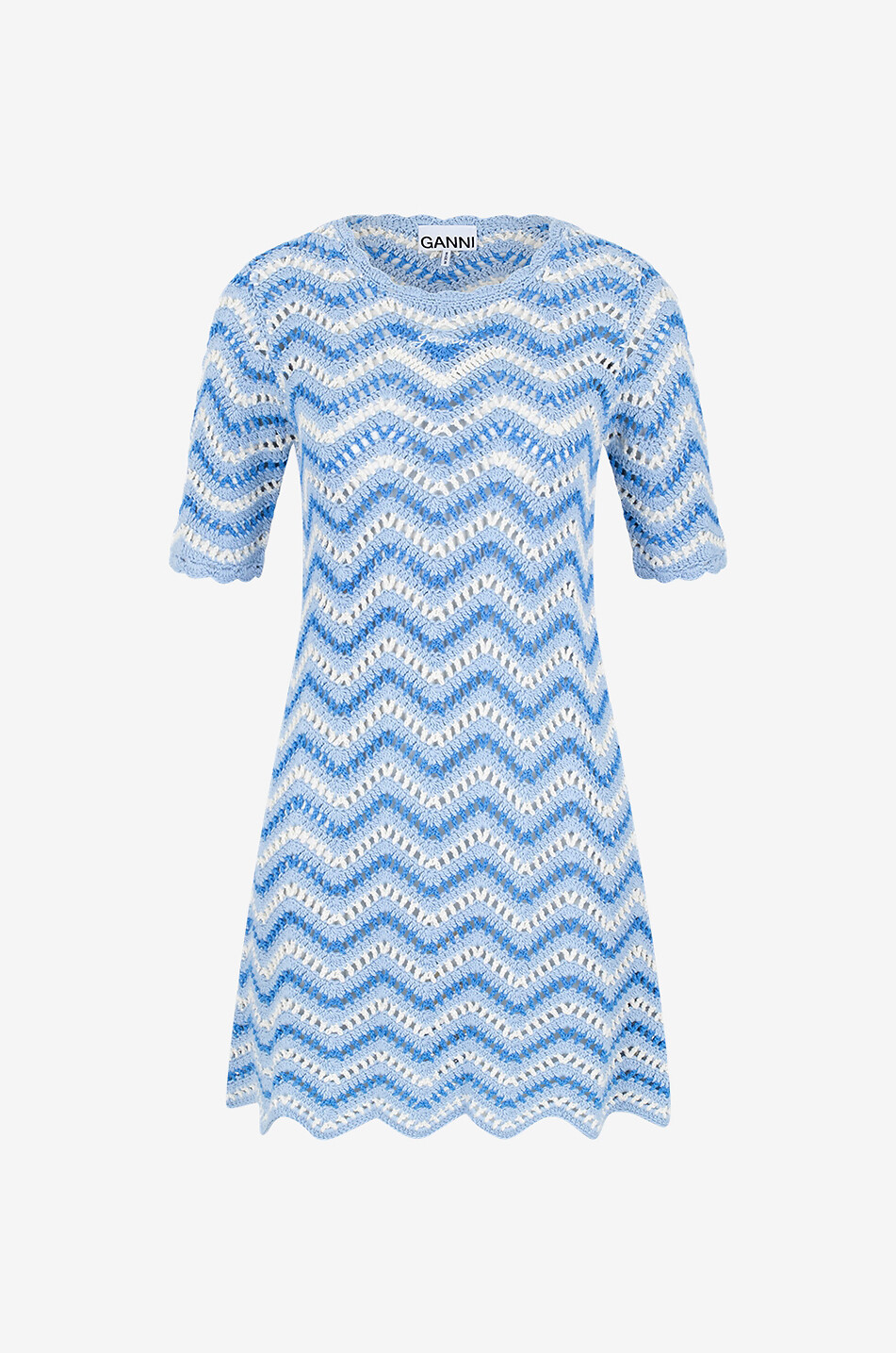 Openwork wave adorned crochet organic cotton mini dress