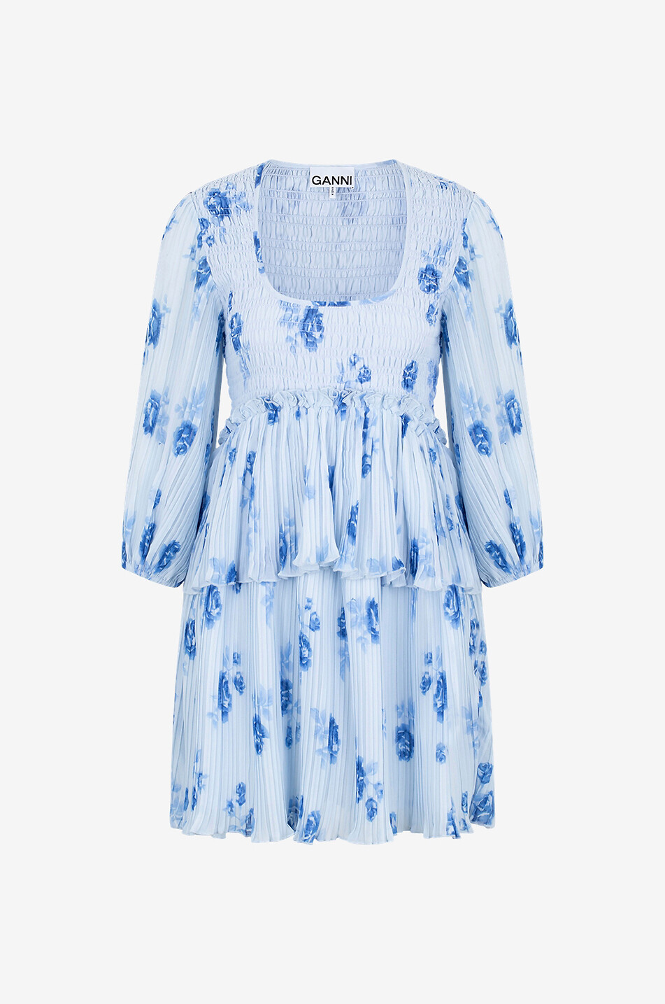 Mini robe plissée en georgette imprimée roses
