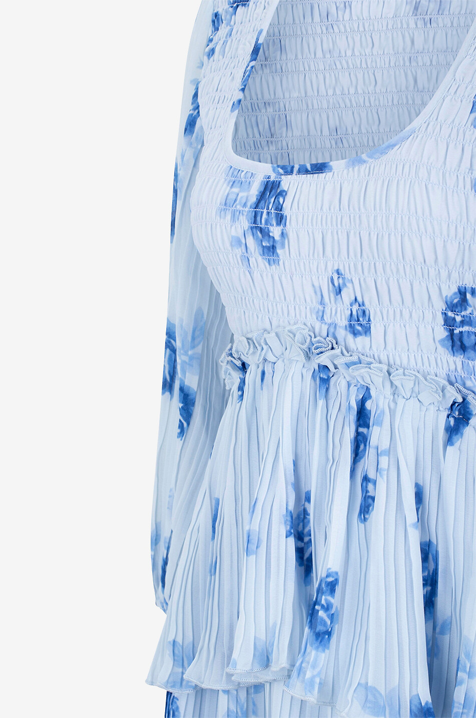 GANNI Rose printed pleated georgette mini dress Women BLUE 3