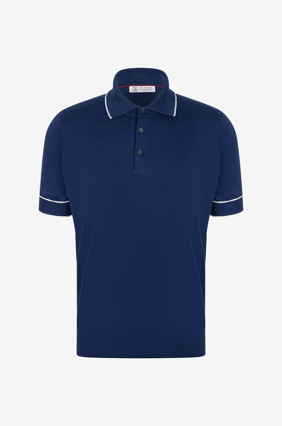 BRUNELLO CUCINELLI Slim-Fit-Baumwoll-Strickpolohemd mit Kontrastdetails Herren MITTELBLAU 1