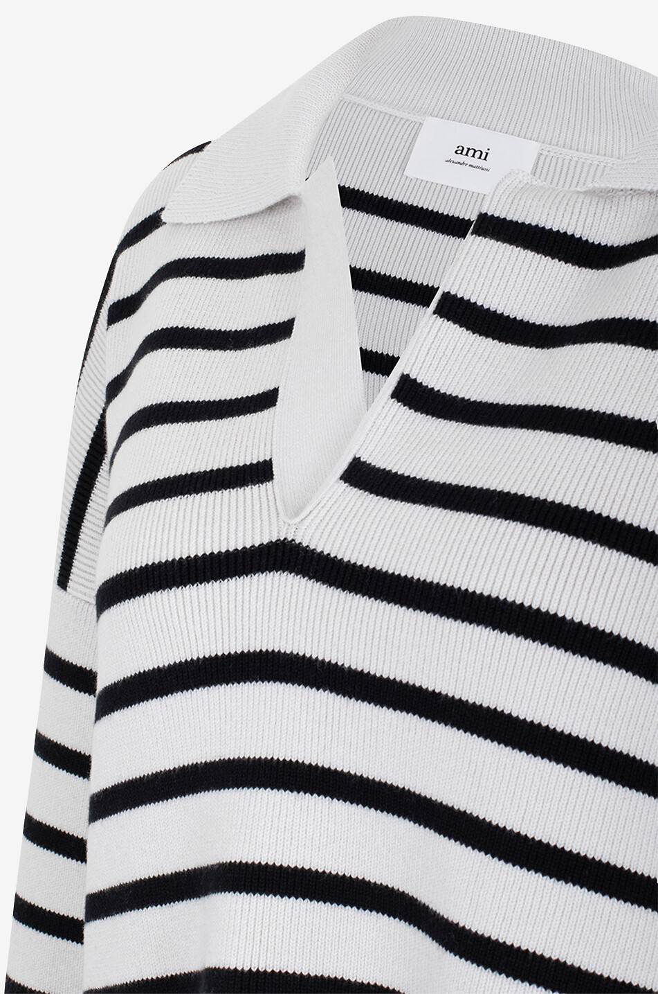 Striped cotton and wool boxy polo jumper