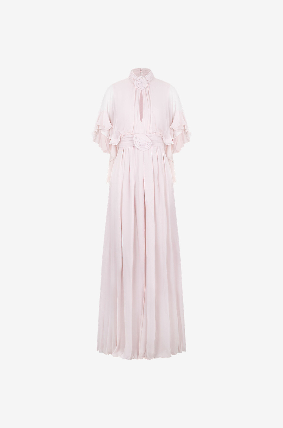 Robe cape maxi en georgette de soie détail rose