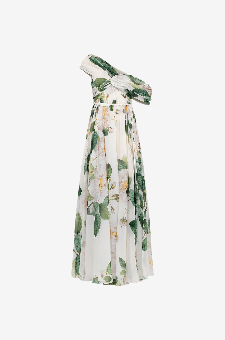 Robe longue en soie à encolure asymétrique Giant Bloom