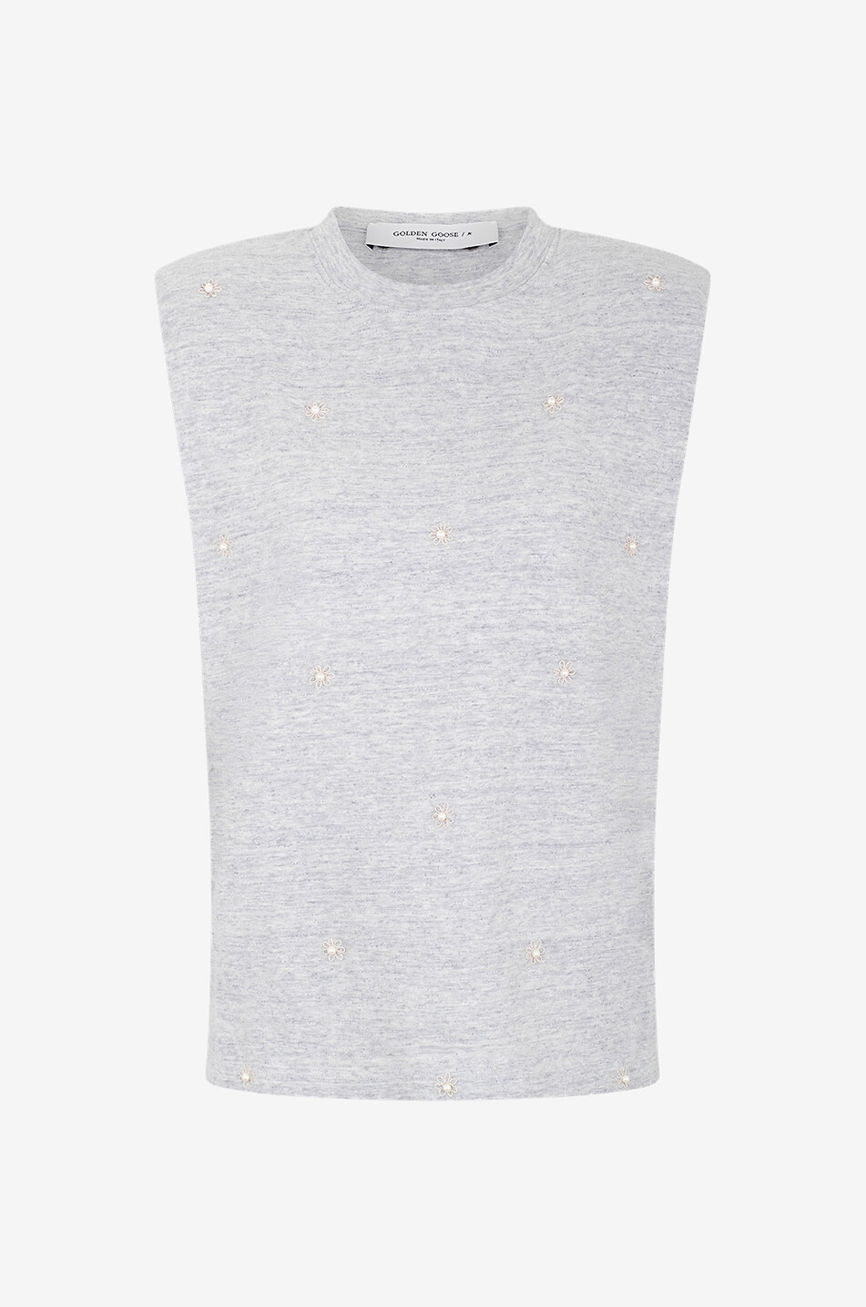 GOLDEN GOOSE Ärmelloses meliertes T-Shirt mit Perlen- und Blütenstickereien Isabel Damen GRAU 1