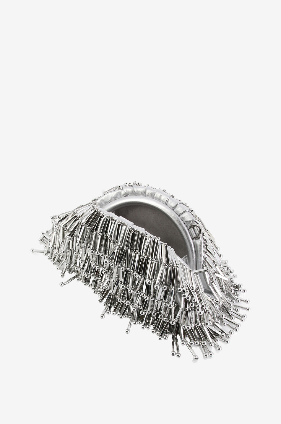 CULT GAIA Metallic-Nappalederclutch mit Perlenfransen Jaala Nano Damen SILBER 6