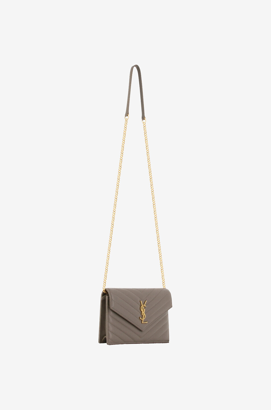 SAINT LAURENT PARIS Portefeuille chaîne en cuir nappa matelassé Cassandre Envelope Femme GRIS 4