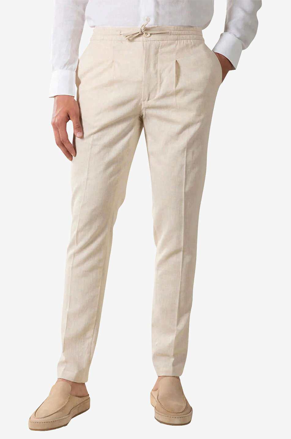 AURELIEN Seaside slim fit linen trousers Men Light beige 3