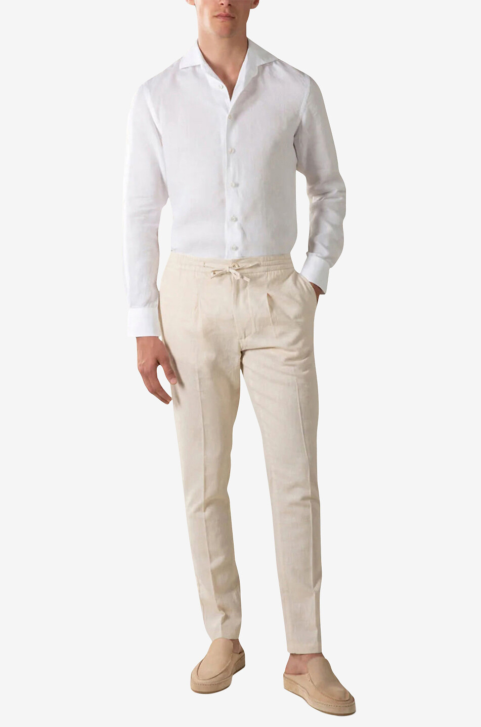 AURELIEN Seaside slim fit linen trousers Men Light beige 5