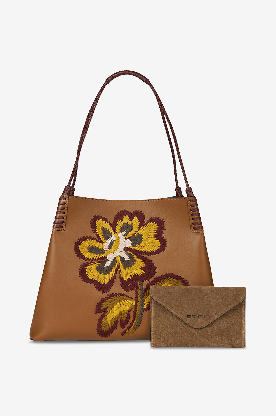 ETRO Shopper aus Glattleder mit Blütenstickerei Libra Medium Damen BRAUN 2